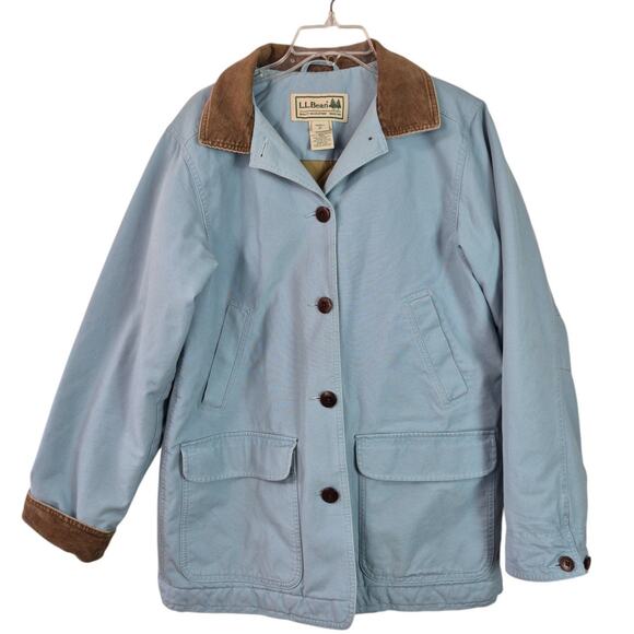 L.L. Bean Blue Brown Trim Quilted Liner Vintage Barn Chore Field Coat Jacket M - Picture 2 of 4